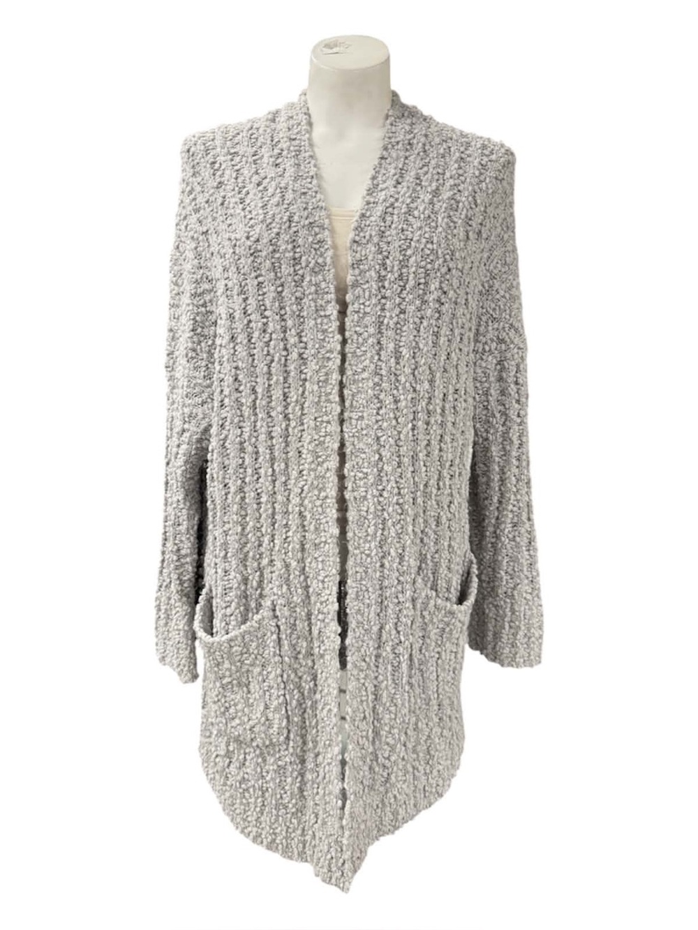 Carly Jean Los Angeles Light Gray Bouclé Open-Front Cardigan Size M